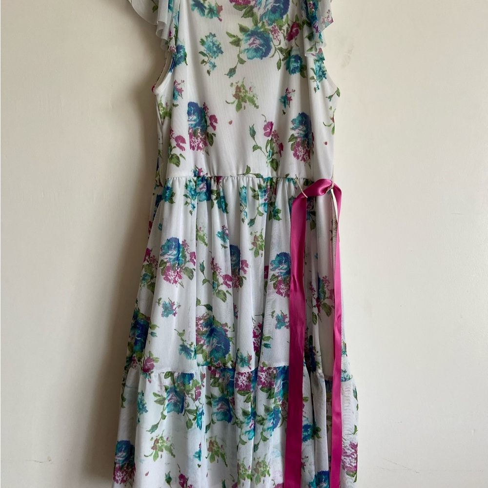 Floral Kids Dress with Pink Accents